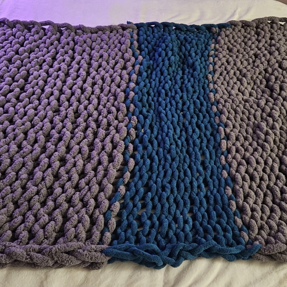 Chunky Knit Blanket in Gray and Blue - Picture 2 of 2